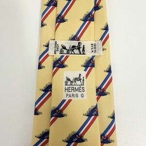 Hermes Mens Tie Napoleon Hats Striped Yellow/Red/Blue 7164 FA 3" (W) 57" (L) euc